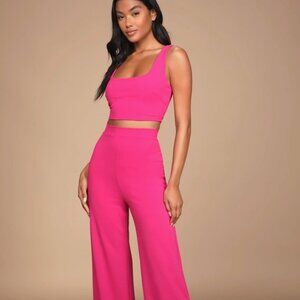 Lulus Only Tonight Hot Pink Two-piece Wide-leg Jumpsuit - Size L
